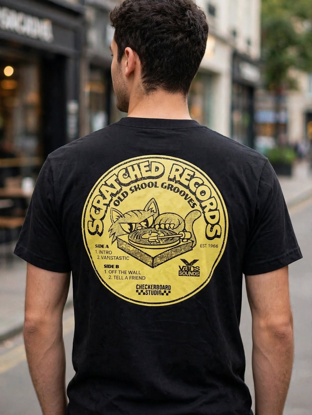 Vans Black Short-Sleeve Tee with Yellow Chest Graphic